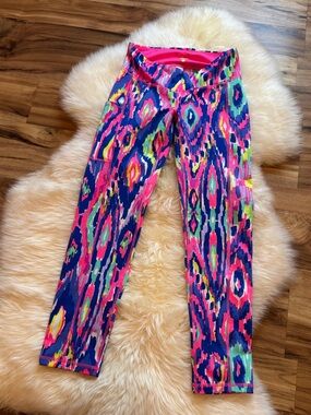 Lily Pulitzer XS Leggings Neon Ikat Active Leggings - Pink & Blue